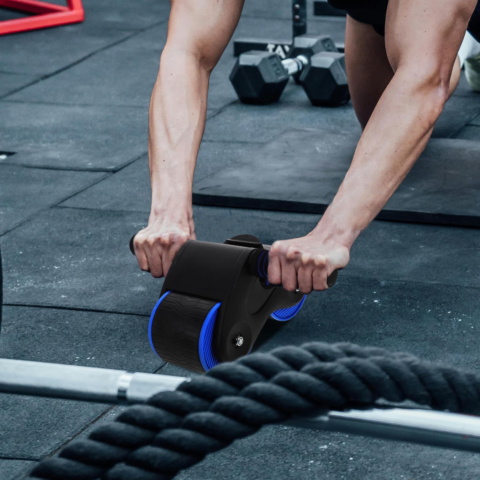 POPETPOP Rodillo para Abdominales Rueda de Goma y Acero, Equipo Compacto para Ejercicios Abdominales en Casa o Gimnasio, Añade Intensidad al Entrenamiento Core