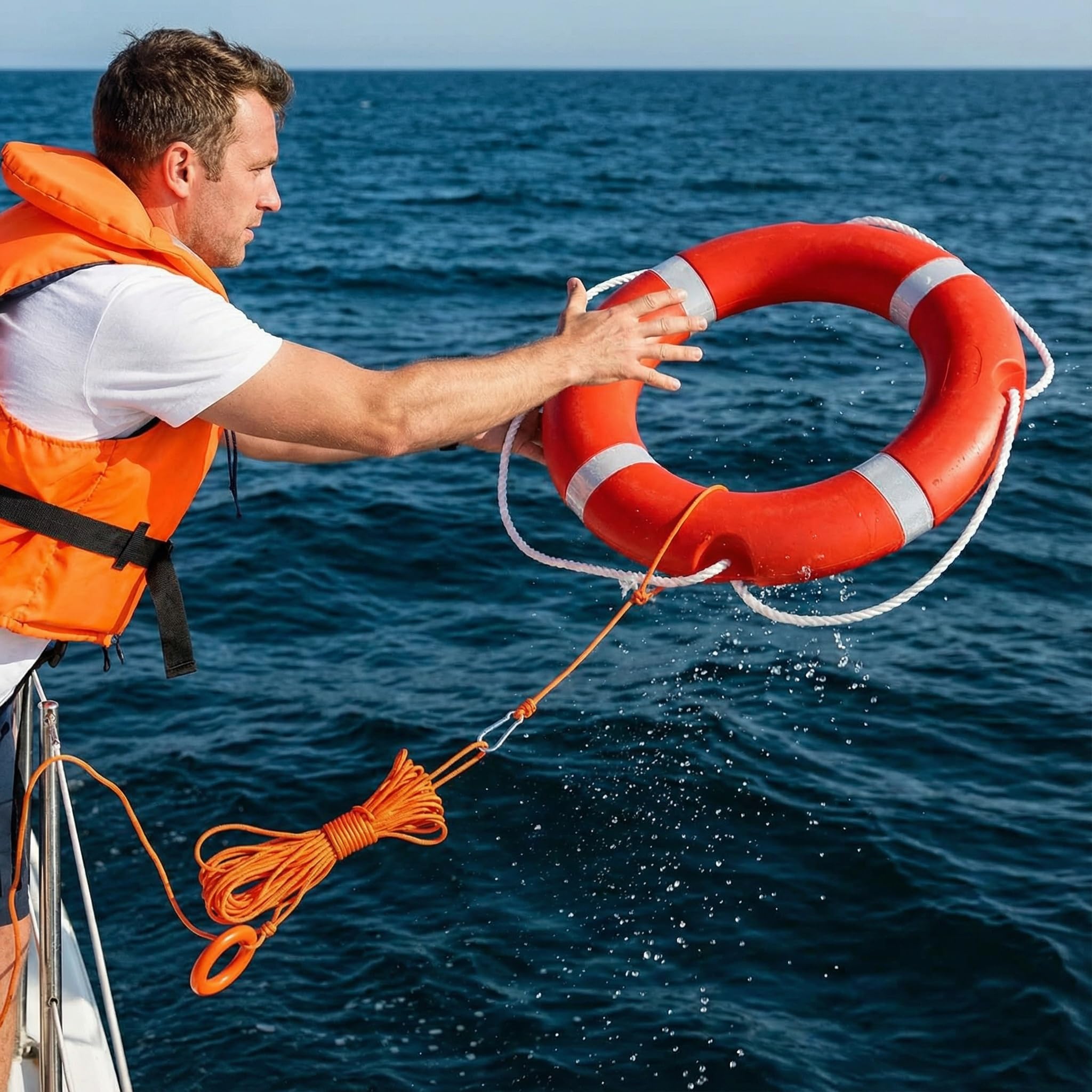 Aro Salvavidas de Barco de 72 CM con Cuerda de aro Salvavidas Flotante de Agua 30 M, 2,5 KG estándar Internacional Profesional al Aire Libre Anillo Salvavidas