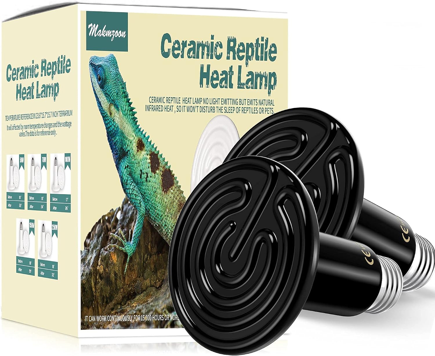 Ceramic Heat Emitter,150W Makmzoon Ceramic Heat Bulb Reptile Heat Lamp Bulb Ceramic Heater for Reptile Brooder Chicken Coop Chameleon…