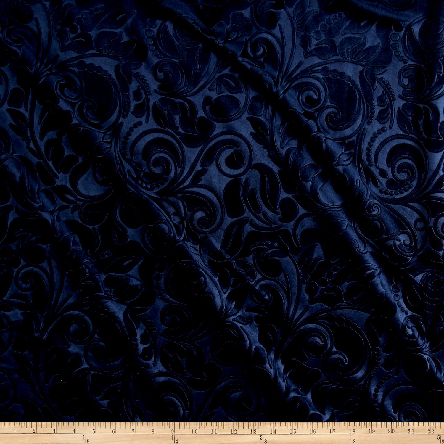 Embossed/Brocade Velvet Scroll by Unique Quality Fabrics - Fabric for upholstering Furniture, Pillows, tablecloths, Crafts, Sewing, Draping (Cut by The Yard, Navy)