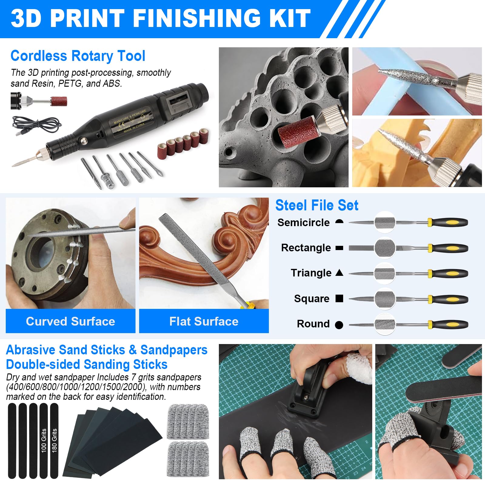 Kit de 342 herramientas de impresora 3D, accesorios de impresión 3D con herramienta de limpieza, herramienta de desbarbado, alicates, alfombrilla de corte, pinzas, regla y otros accesorios de