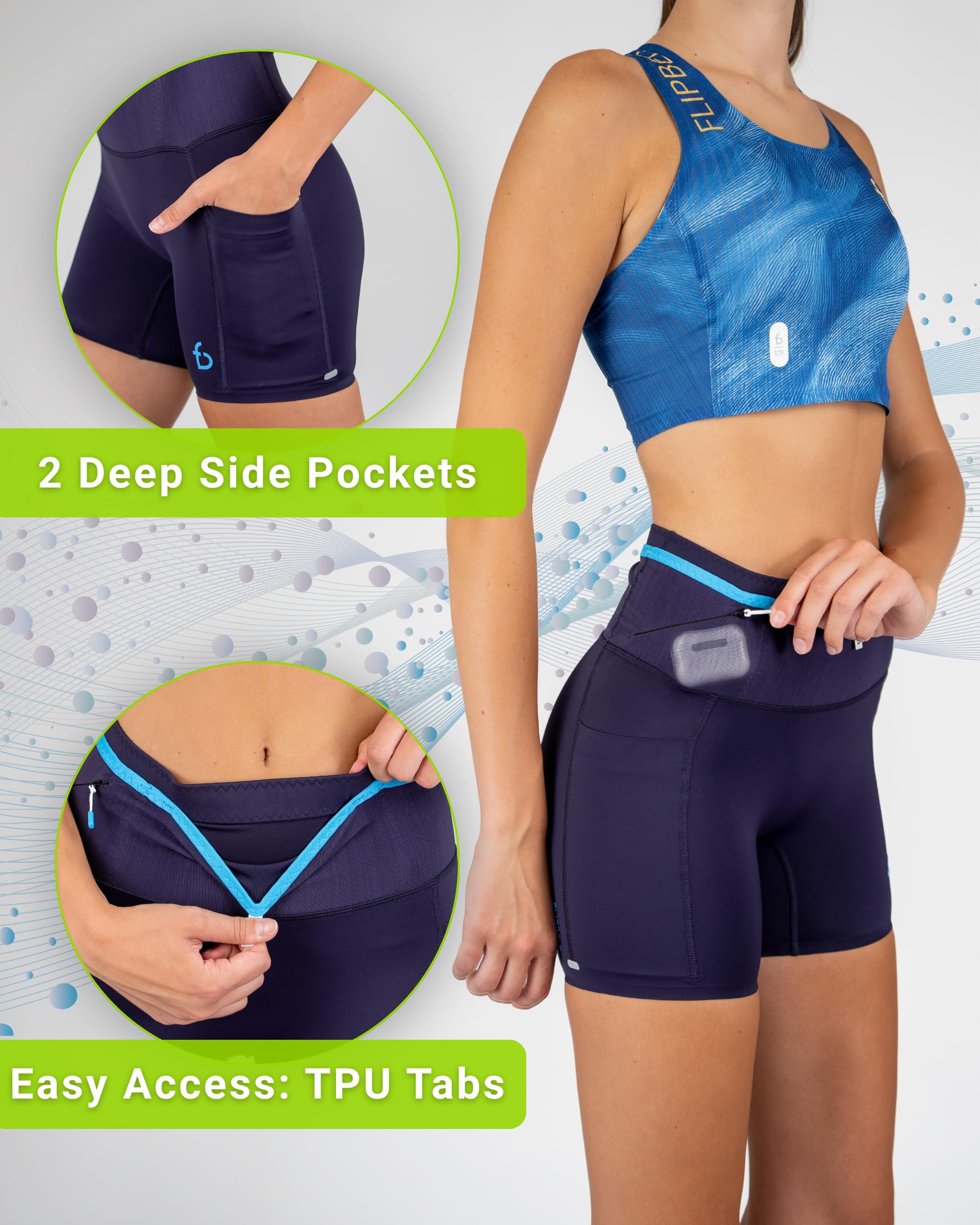 FlipBelt Women’s Air Compression Shorts – Lightweight, Moisture-Wicking with Built-in Phone Pocket – USA Small Business