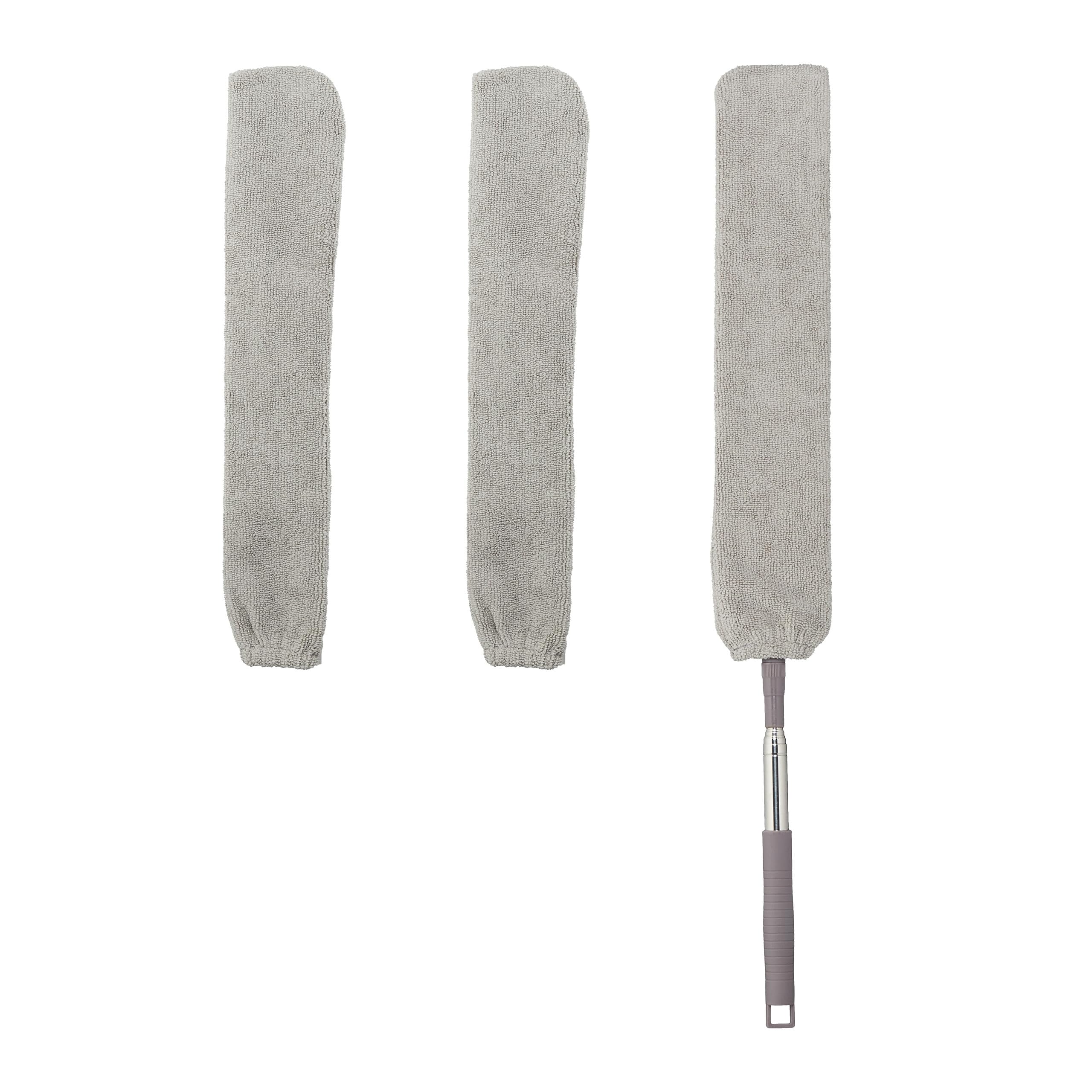 Relaxdays Flat Duster, Extendable Telecopic Bar up to 115cm, Washable Cover, Microfibre, Car & Household, Dust Mop, Grey, Polyester, 77cm