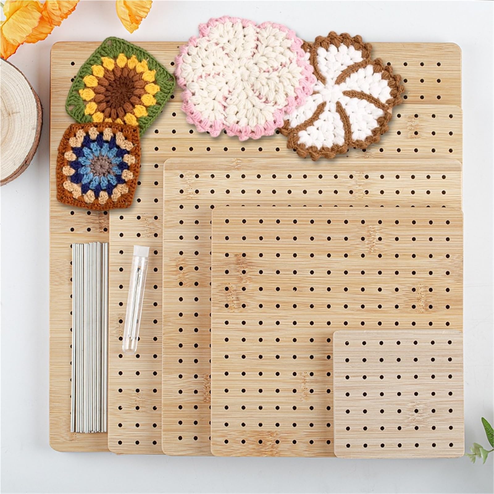Lavagna per Macramè Kit for tavola di bloccaggio all'uncinetto in legno con perni in acciaio inossidabile for gli amanti della lavorazione a quadretti Granny(7.7 Inch)
