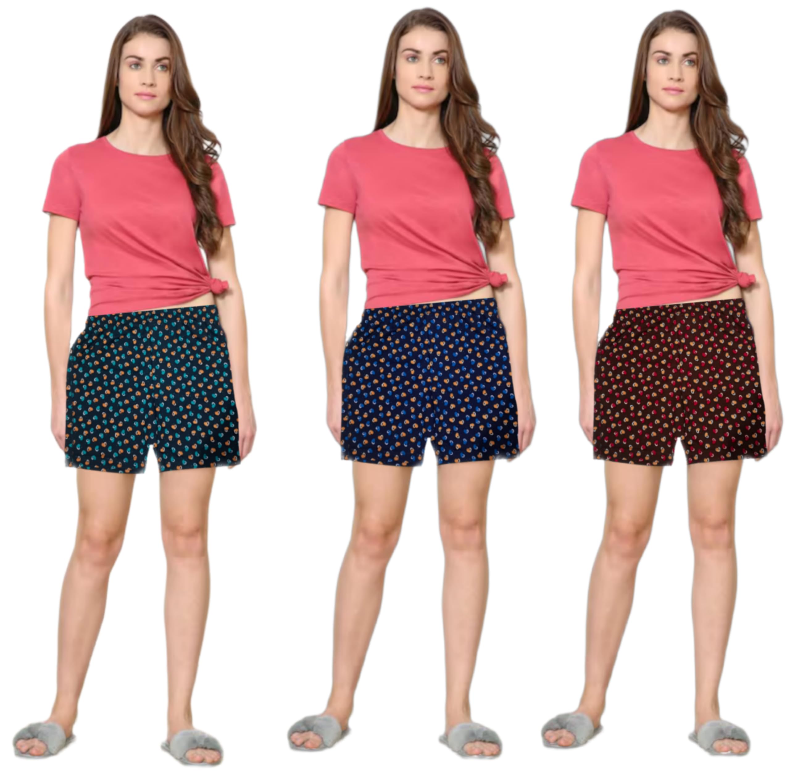 Women's Casual Shorts, Various Sizes, Multi-Color Pack of 3 Printed Shorts for Gym, Yoga, Sports, Morning Walk.-image-34