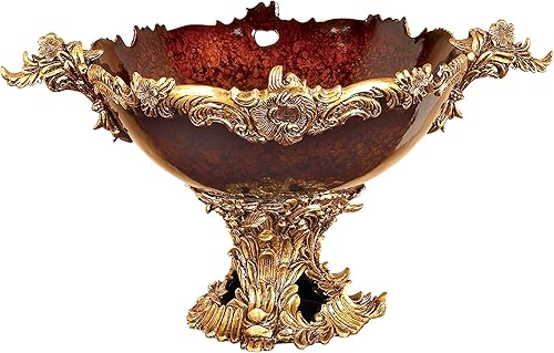 Deco 79 Polystone - Cuenco decorativo decorativo de hojas de piedra intrincadamente tallada en arabesco, caja de recuerdo decorativa de 19 x 14 x 11