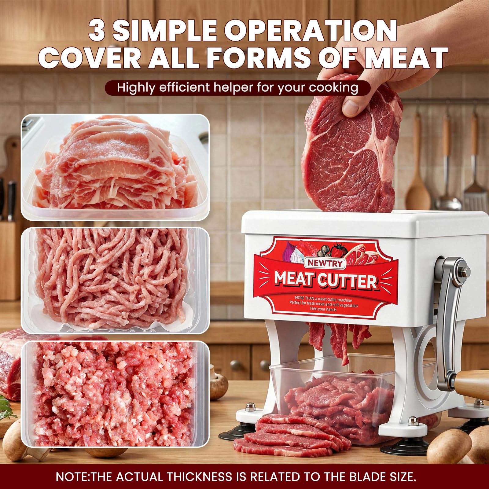 NEWTRY Trancheuse viande manuelle 2,5mm coupe dés Gastro Cuisine | Acier inoxydable, durable, facile à nettoyer, lame amovible, pour boucheries, restaurants, haute efficacité, usage intensif