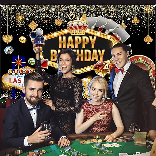 Miniatura 6 de Avezano Telón de fondo de cumpleaños de casino de Las Vegas Casino Night Birthday Banner Cartel de casino para suministros de fiesta de cumpleaños