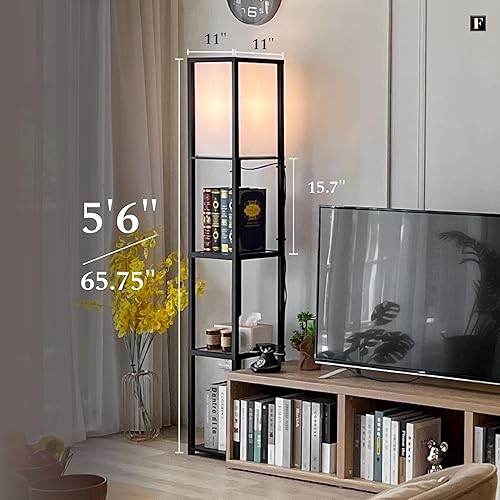 Miniatura 3 de FENLO Lámpara de pie con estantes, lámpara de pie alta con niveles de vidrio templado, moderna lámpara de pie minimalista para dormitorio, sala de