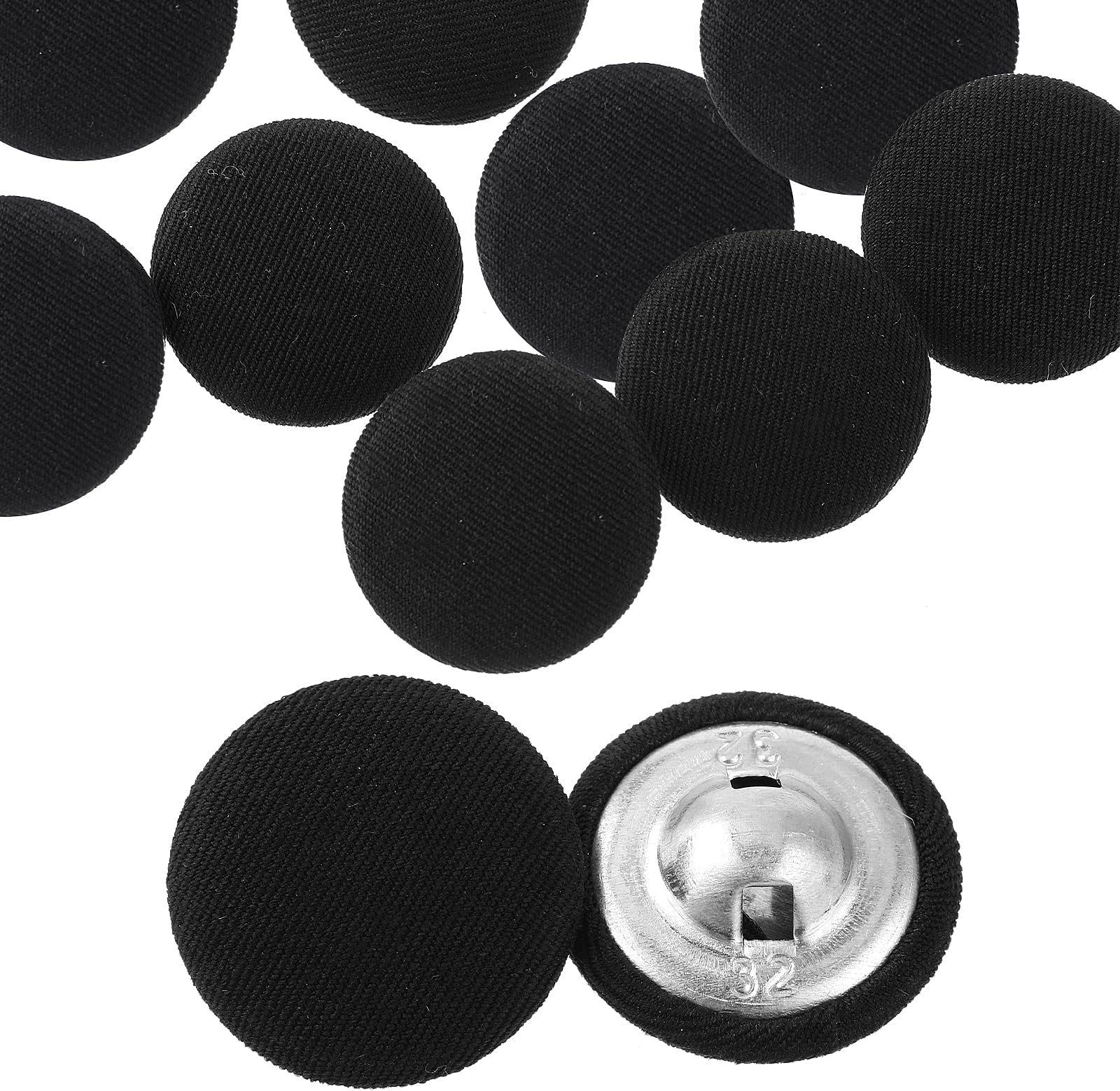 Abeillo 10 Pcs 20mm Fabric Covered Black Buttons, Round Metal Shank Crafting Sewing Buttons for Suits Dress Gowns Blouses, Vintage Covered Cloth Button for DIY Project (Black)