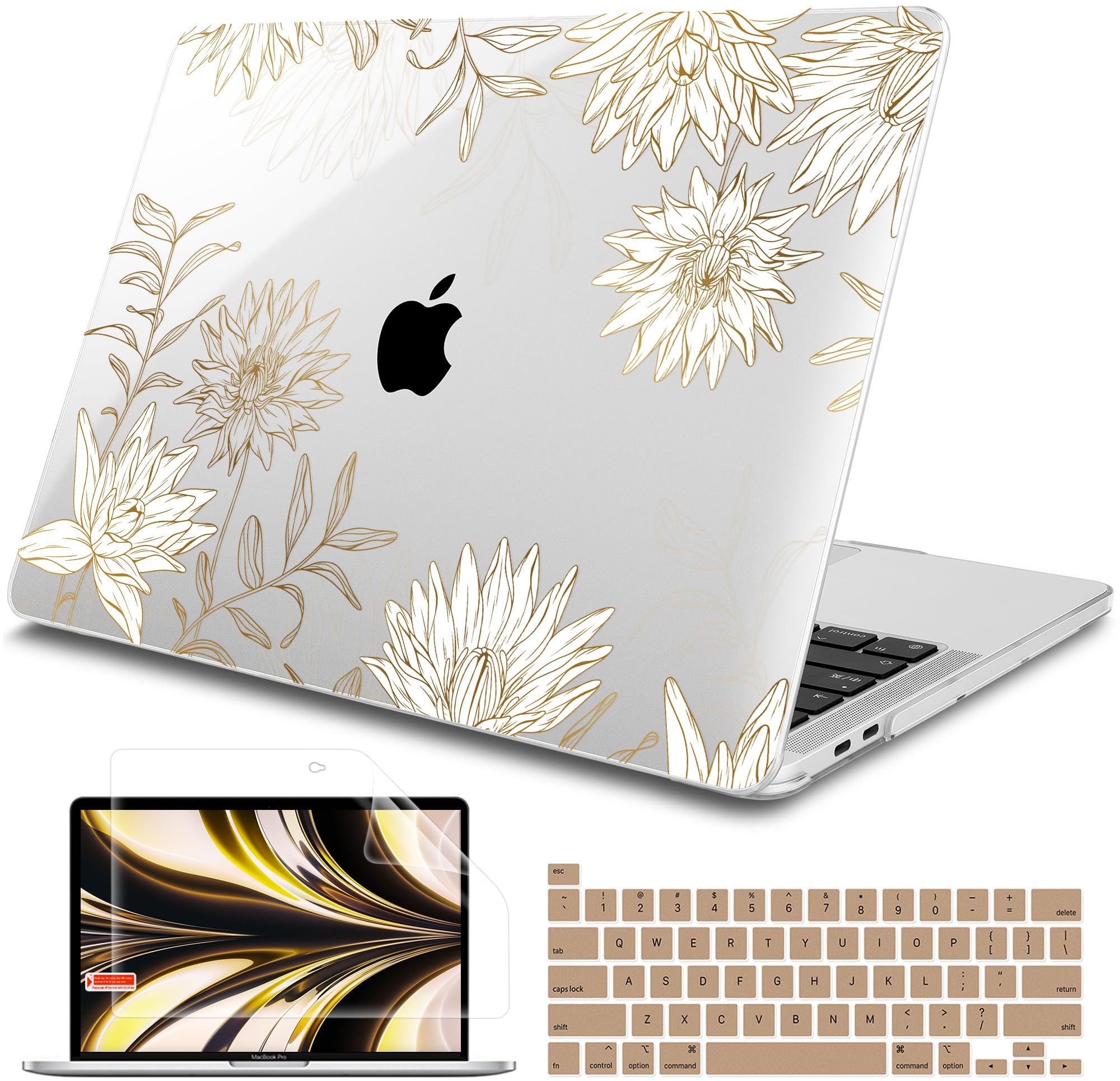 Tuiklol Compatible with 2022 MacBook Pro 13 Inch M2 Clip, 2021 2020 Release M1 A2338 A2289 A2251, Hard Shell Case for MacBook Pro 13" with Touch Bar Fits Touch ID and Retina Display,Big Flowers