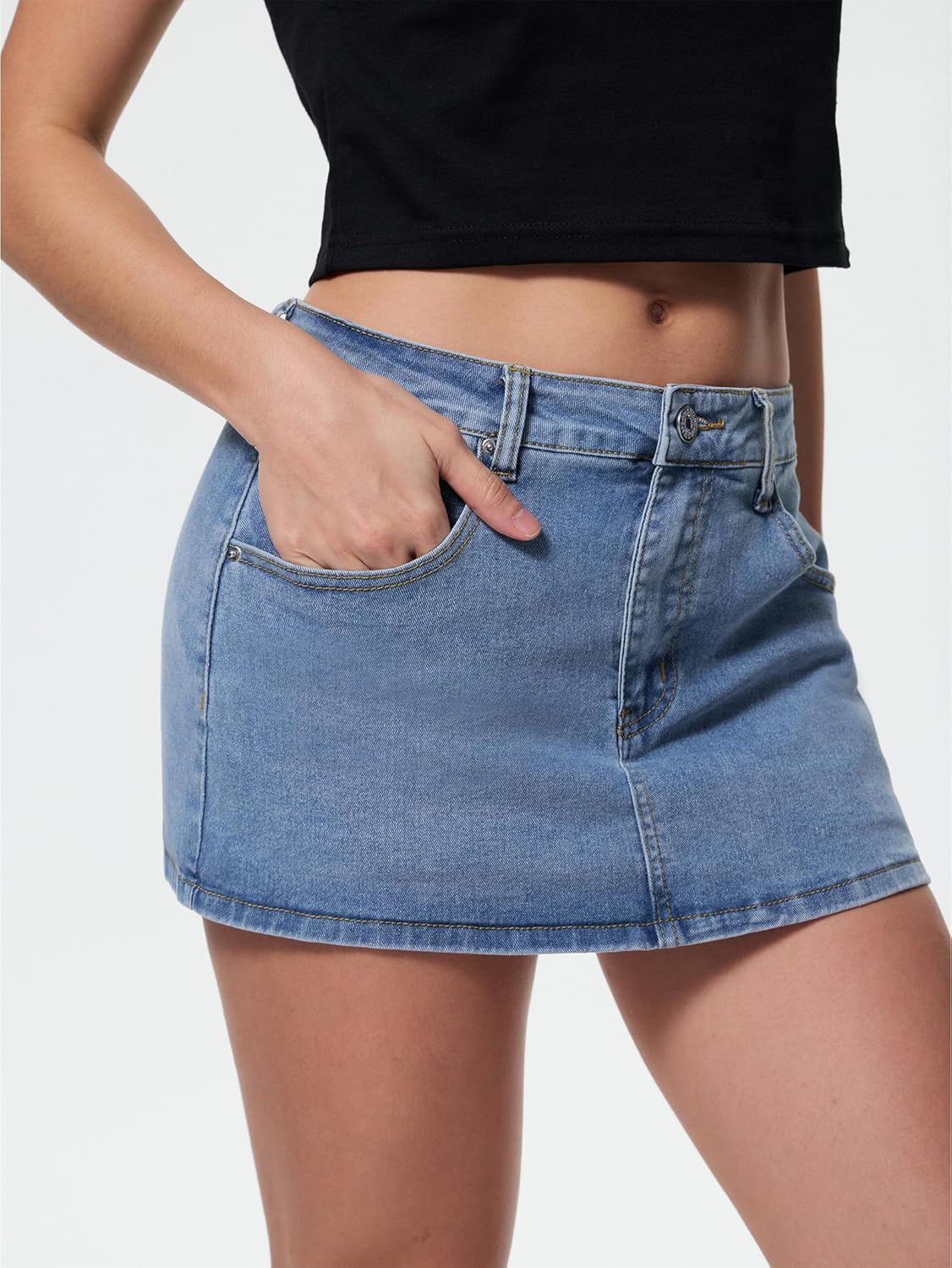 EMMIOL Women Denim Skort Skirt Stretchy Mid Waist Y2K Sexy Mini Skirts Dressy Casual Jean Skorts - Image 3