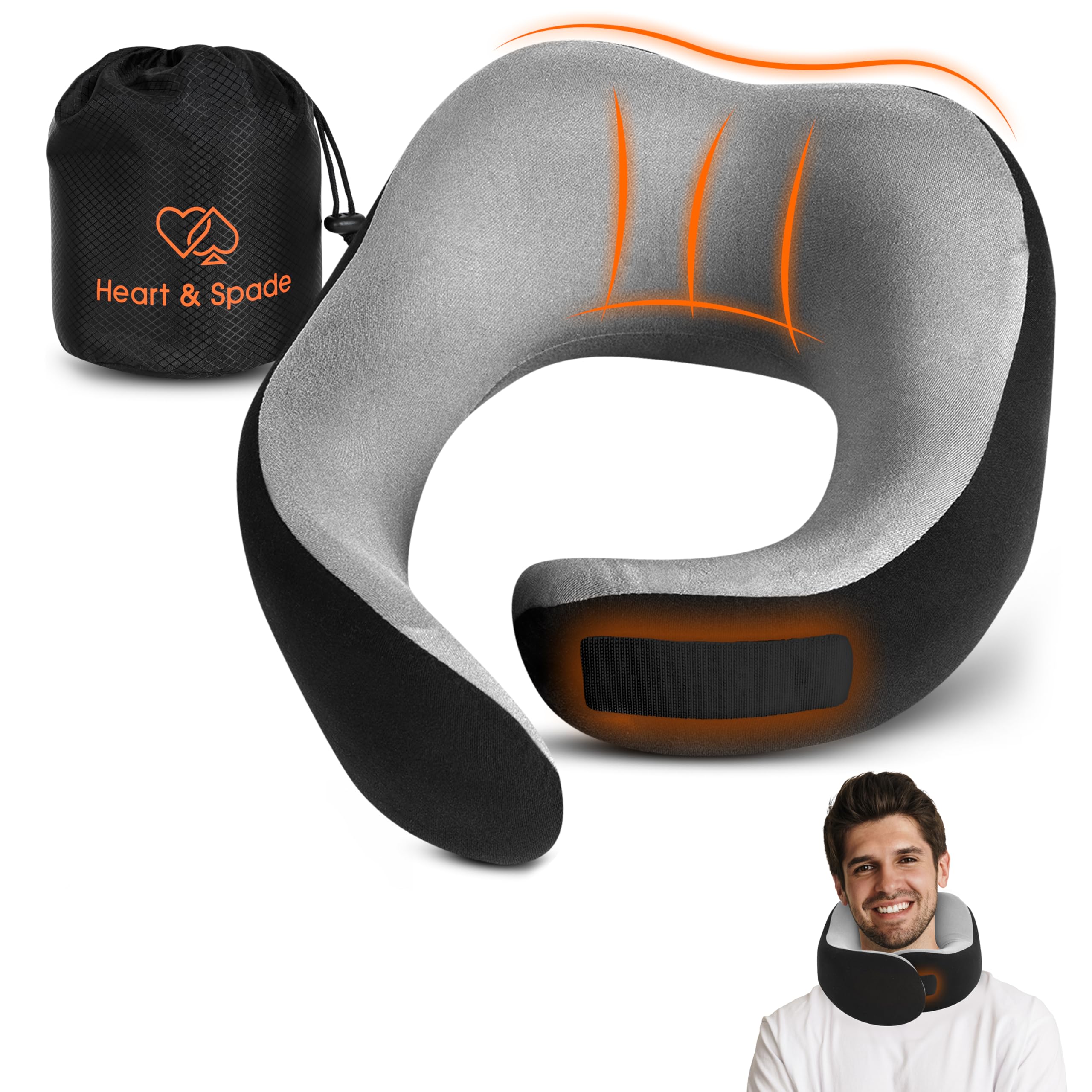 Unique Quick Velcro Locking Travel Neck Pillow – Pure Memory Foam – 360°Support – Unique Blended Cotton Fabric– Lightweight Travel Pillow for Long Distance Flights – Flight pillow(Black)
