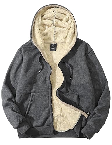 Flygo Men's Sherpa Hoodie Jacket Fleece Lined Zip Up Warm