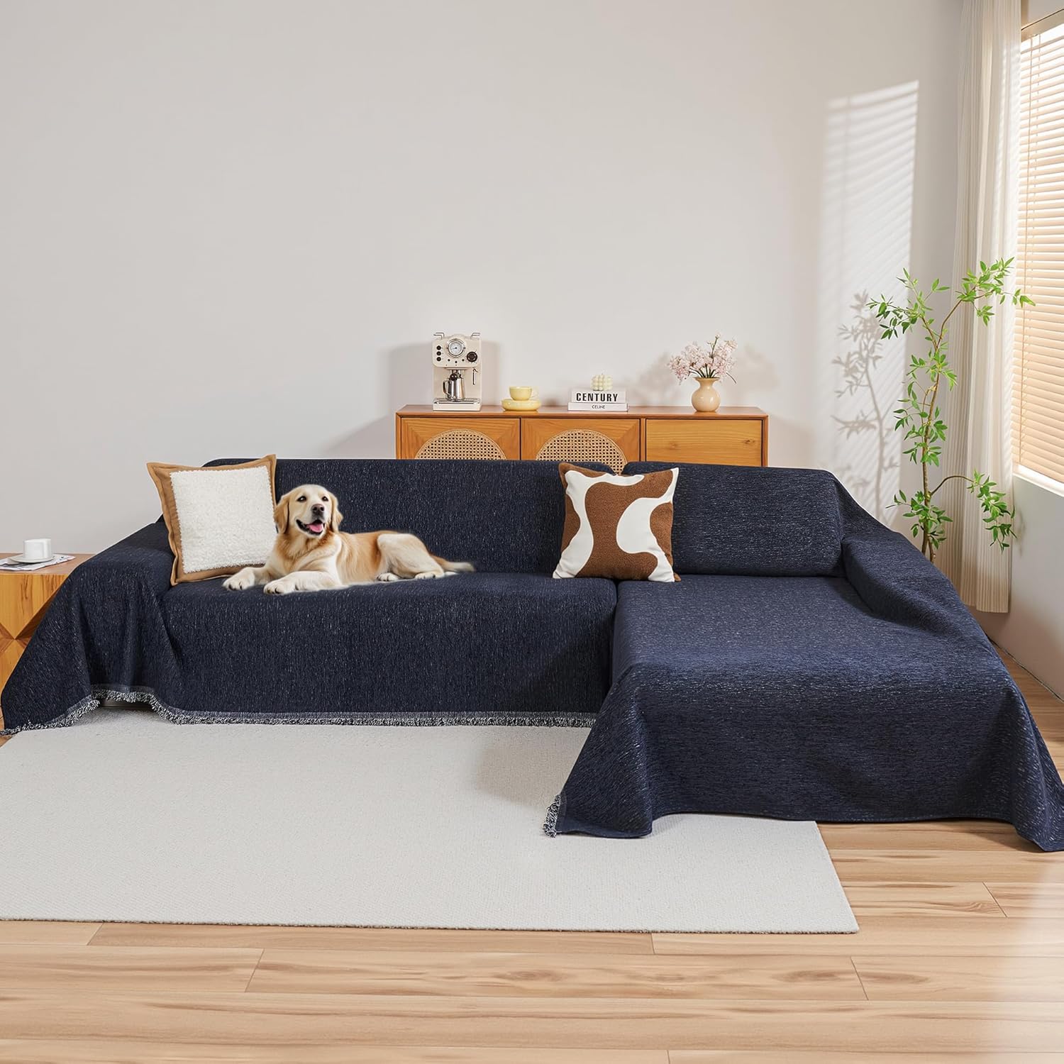 MYSKY HOME Couch Cover for Sectional Sofa, 2 Pieces Couch Covers for L Shape Sofa Cover, Furniture Protector for Pets, Kids, Sofa Slipcover for 2-3 Cushion Couch (71"x118"+71"x118", Navy Blue) X-Large Navy Blue