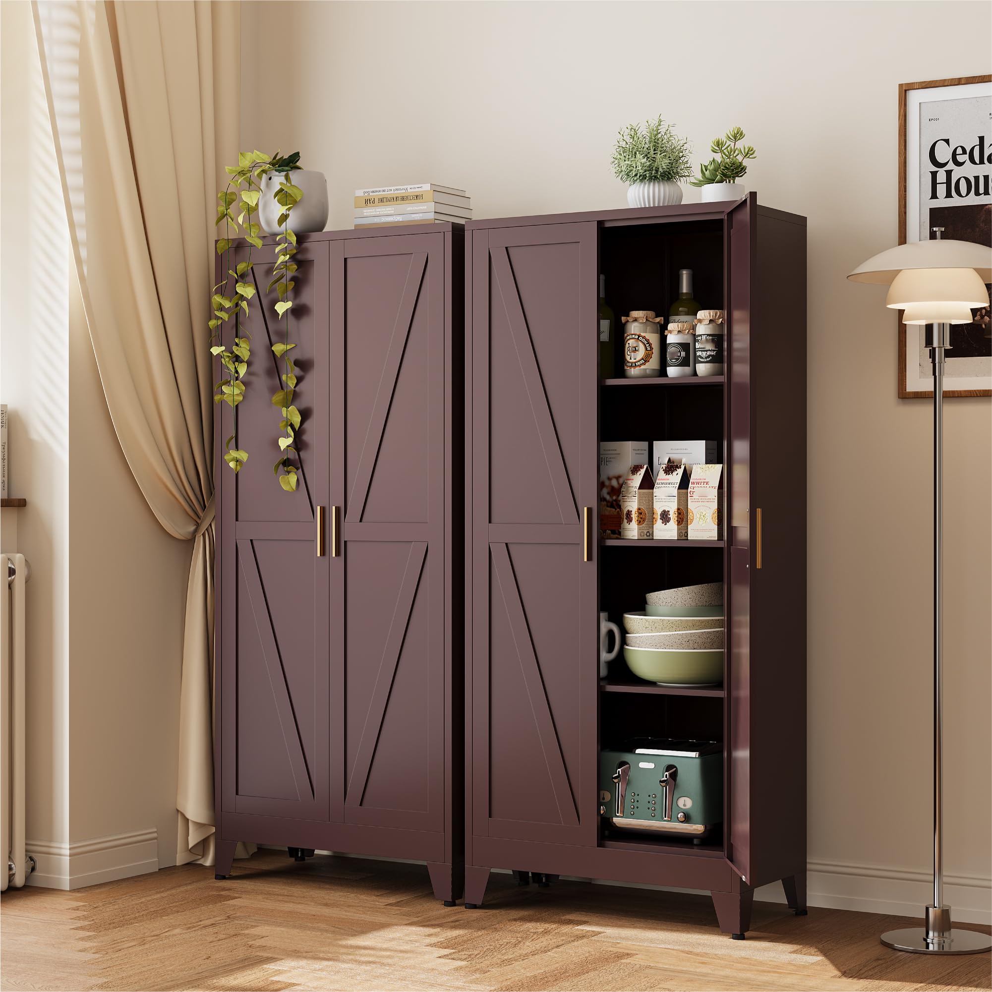 COFaR 61 inch tall metal storage cabinet in reddish brown with double doors
