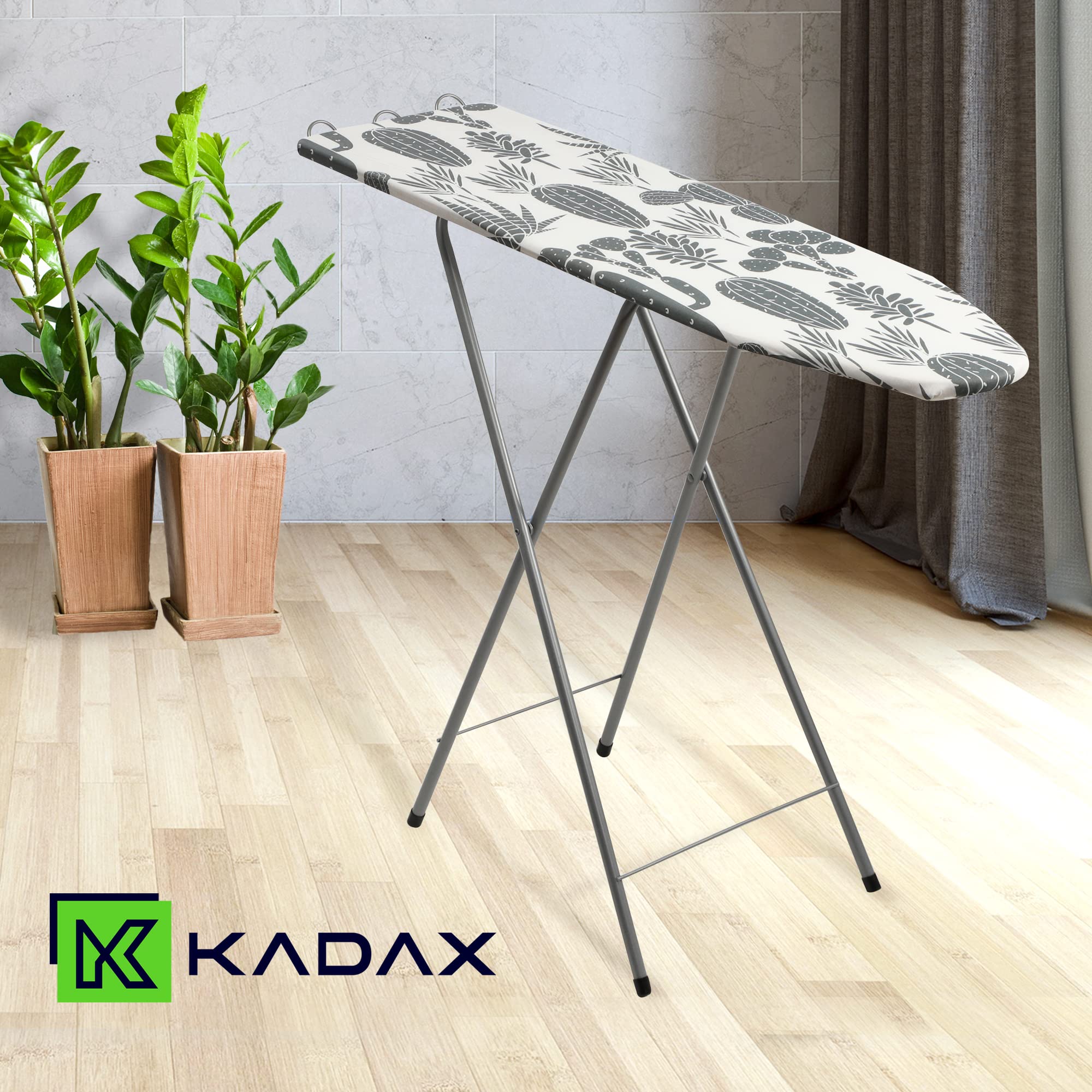 KADAX Asse da Stiro 100 x 30 cm, Tavola da Stiro Pieghevole con Rivestimento in Cotone, Piedi Antiscivolo in Acciaio, Supporto per Ferro e Altezza Regolabile