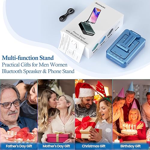 Miniatura 8 de JTEMAN Soporte para teléfono con altavoz Bluetooth inalámbrico, altavoz Bluetooth de sonido envolvente HD para escritorio, perfecto para artículos