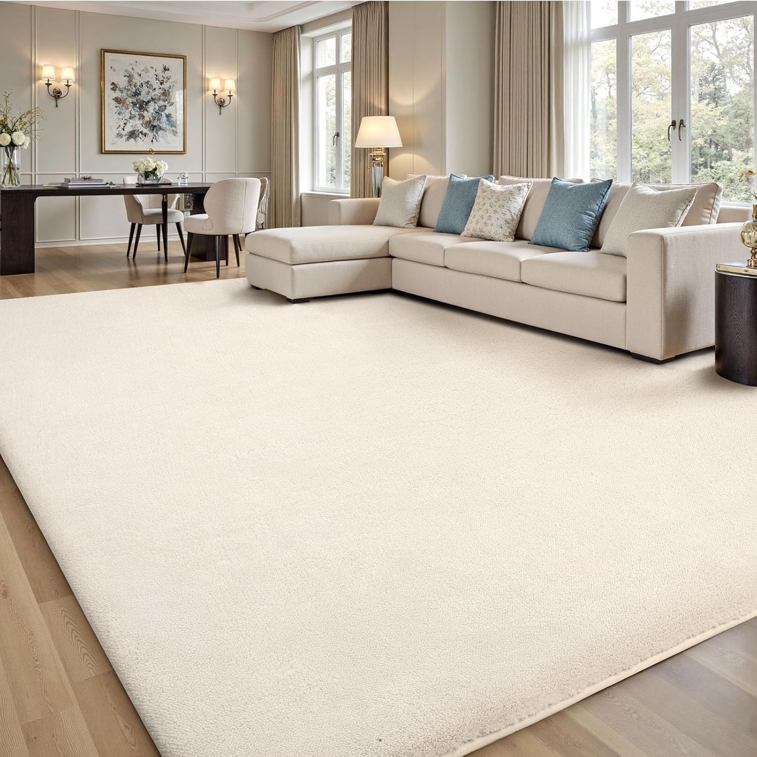 Treeboy Rugs Living Room, Extra Large 300x425cm Milky White Fluffy Shaggy Rug, Washable Non-Slip Carpet for Bedroom & Kids Room