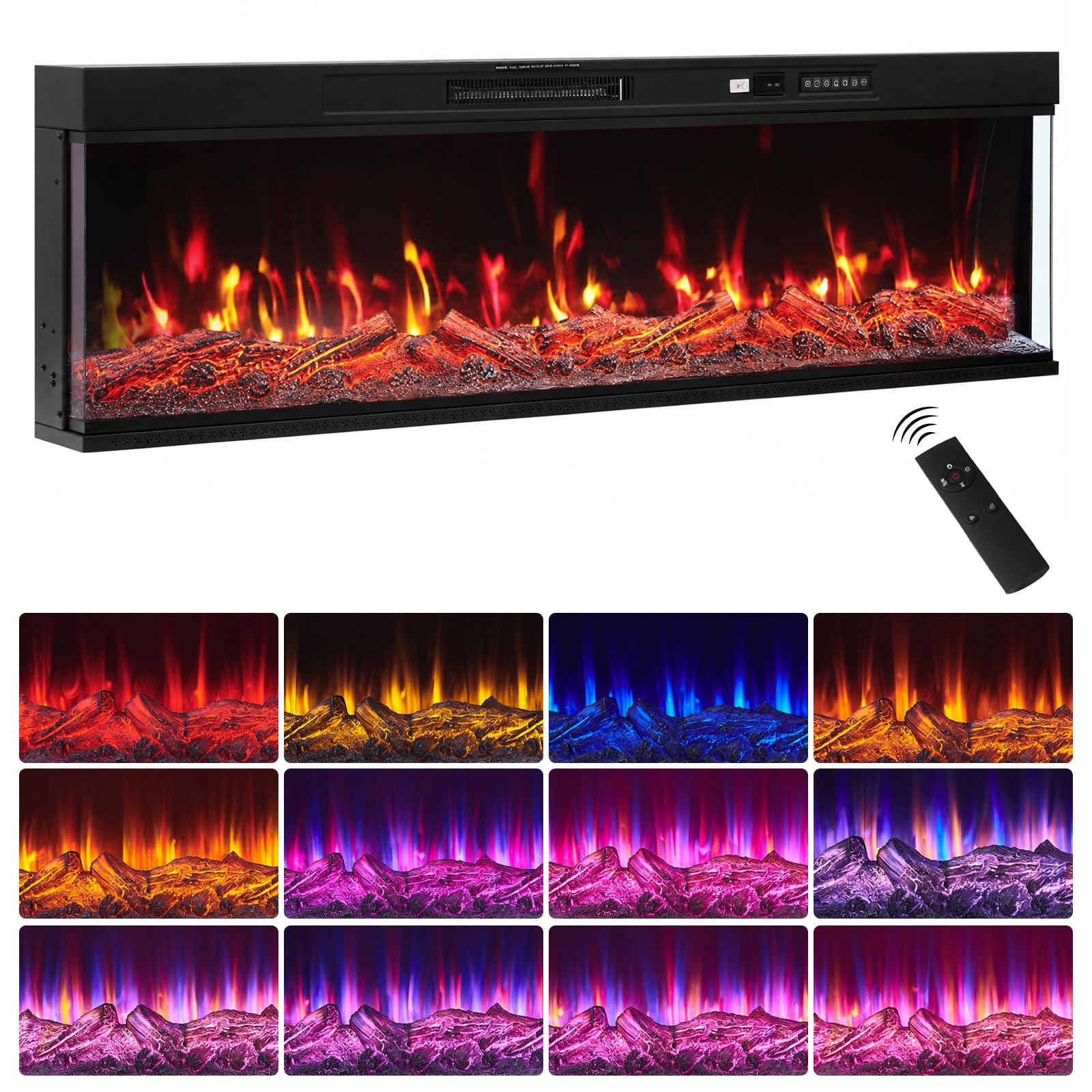 LSLIFE 50/60 Inch Recessed & Freestanding Electric Fireplace Electric Fire