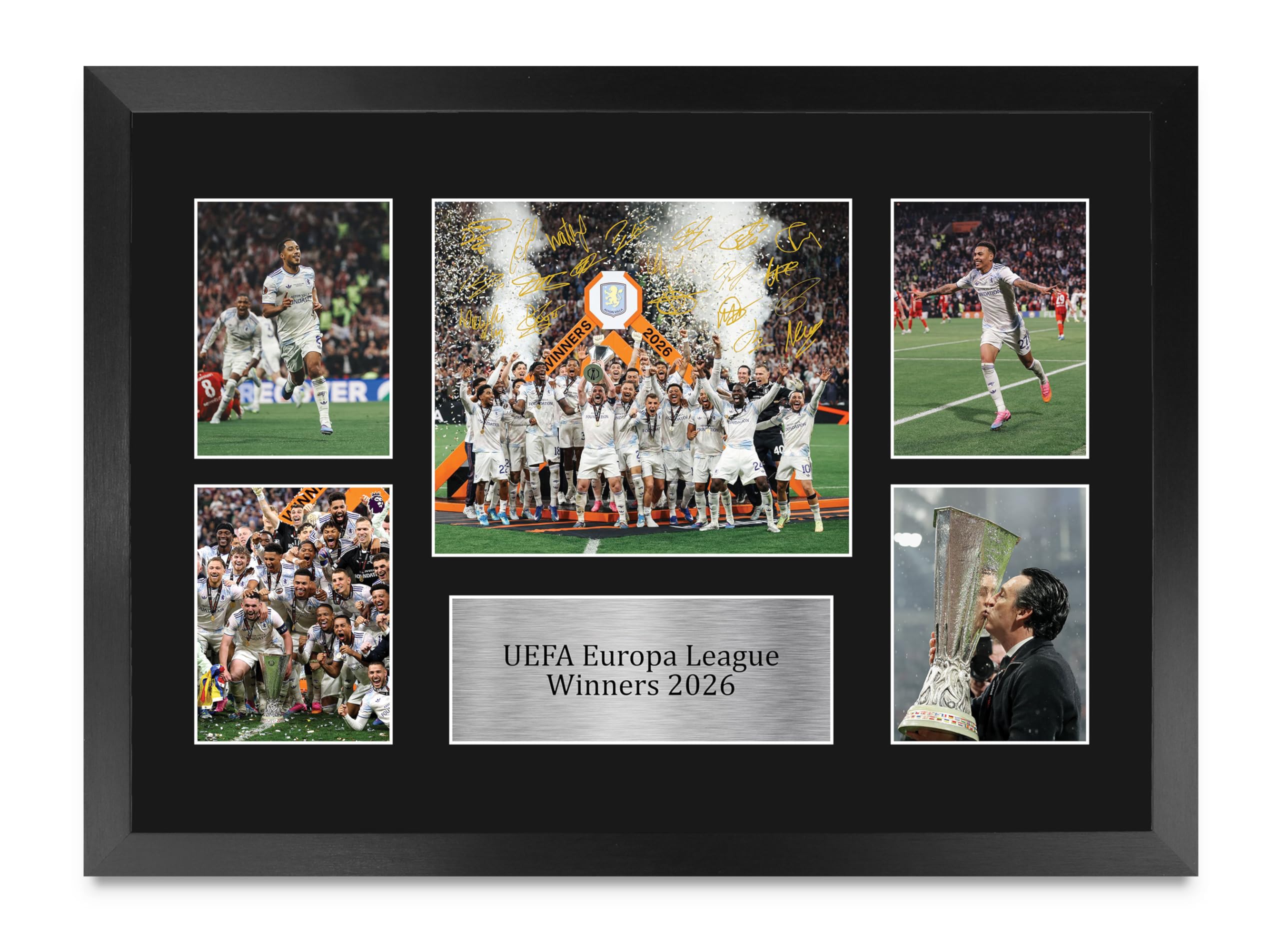 HWC Trading Aston Villa European Cup Champions Europa League Winners 2026 Gifts Printed Signed Autograph Picture for Football Fans and Supporters - A3 Framed (ID-009321)