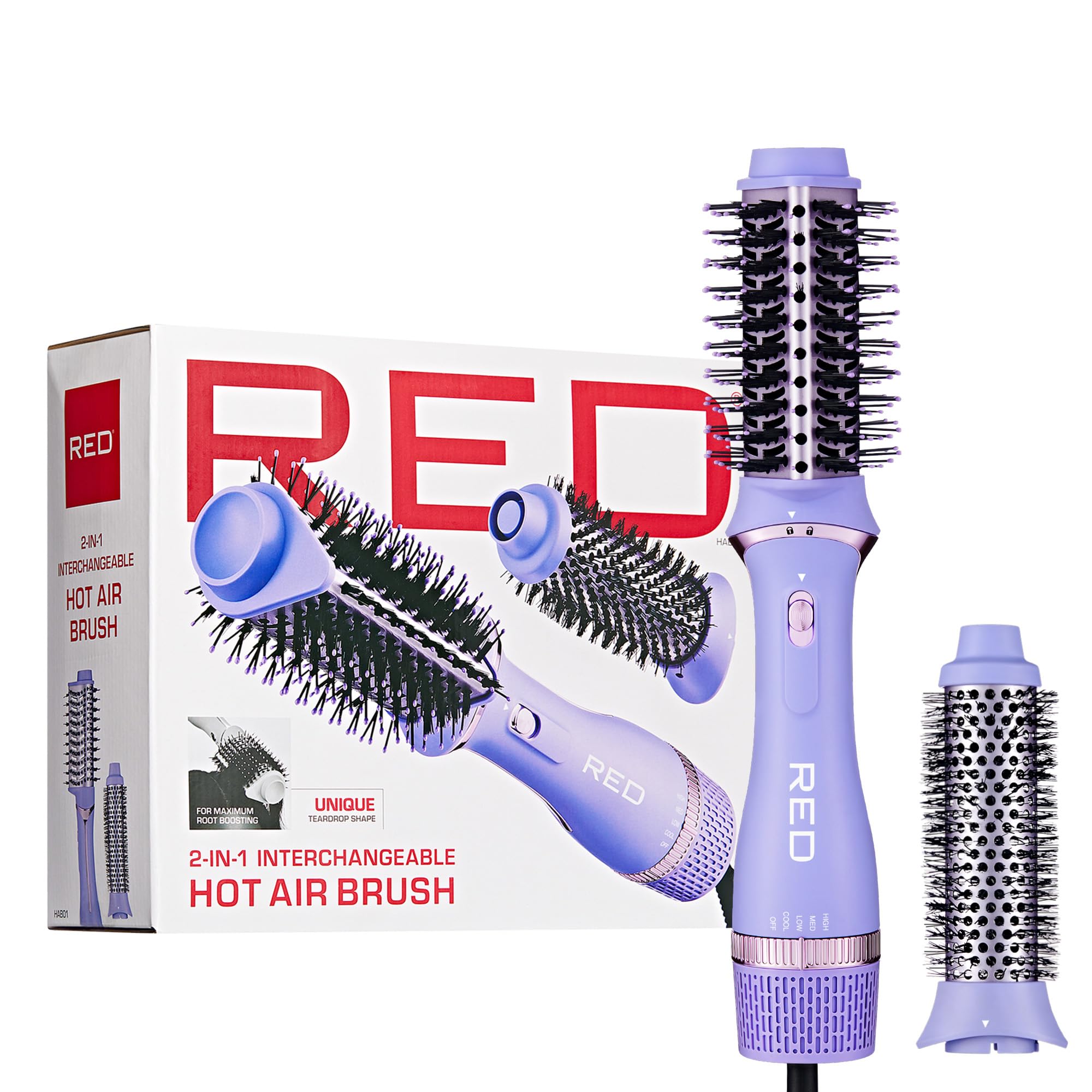 Red by Kiss 2-in-1 Volume Boosting Hot Air Brush, Detachable Ceramic Brush Head, One-Step Hair Dryer Styler for Root Lift & Smooth, 4 Heat Settings, Tangle-Free Bristles, 360° Swivel Cord