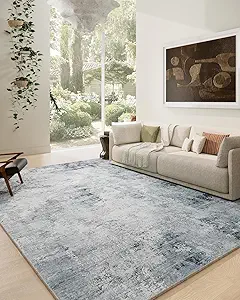 8x10 Area Rugs Washable Rug: Large Living Room Rug Stain Resistant Distressed Vintage Non Slip Low Pile Faux Wool Soft Carpets for Bedroom Bedside Farmhouse Nursery Dining Room
