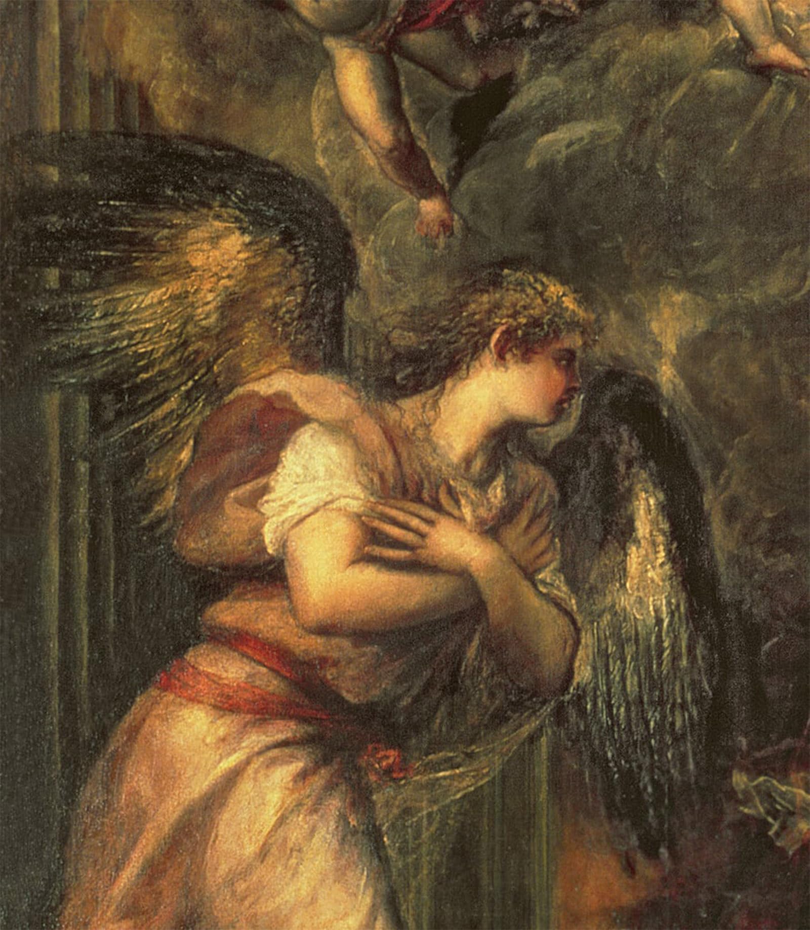 ARTXLXXBN Famous Painting Canvas Artwork Graffiti Print Annunciation Oil on Canvas Detail of by Tiziano Vecelli Portrait Canvas Image for Home Decor 60x90cm