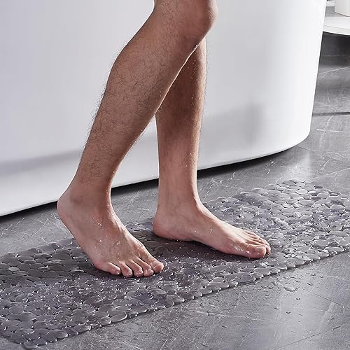 Miniatura 7 de Tapete de ducha antideslizante tapete de baño extragrande con diseño de guijarros para niños, ancianos, antideslizante con orificios de drenaje, con
