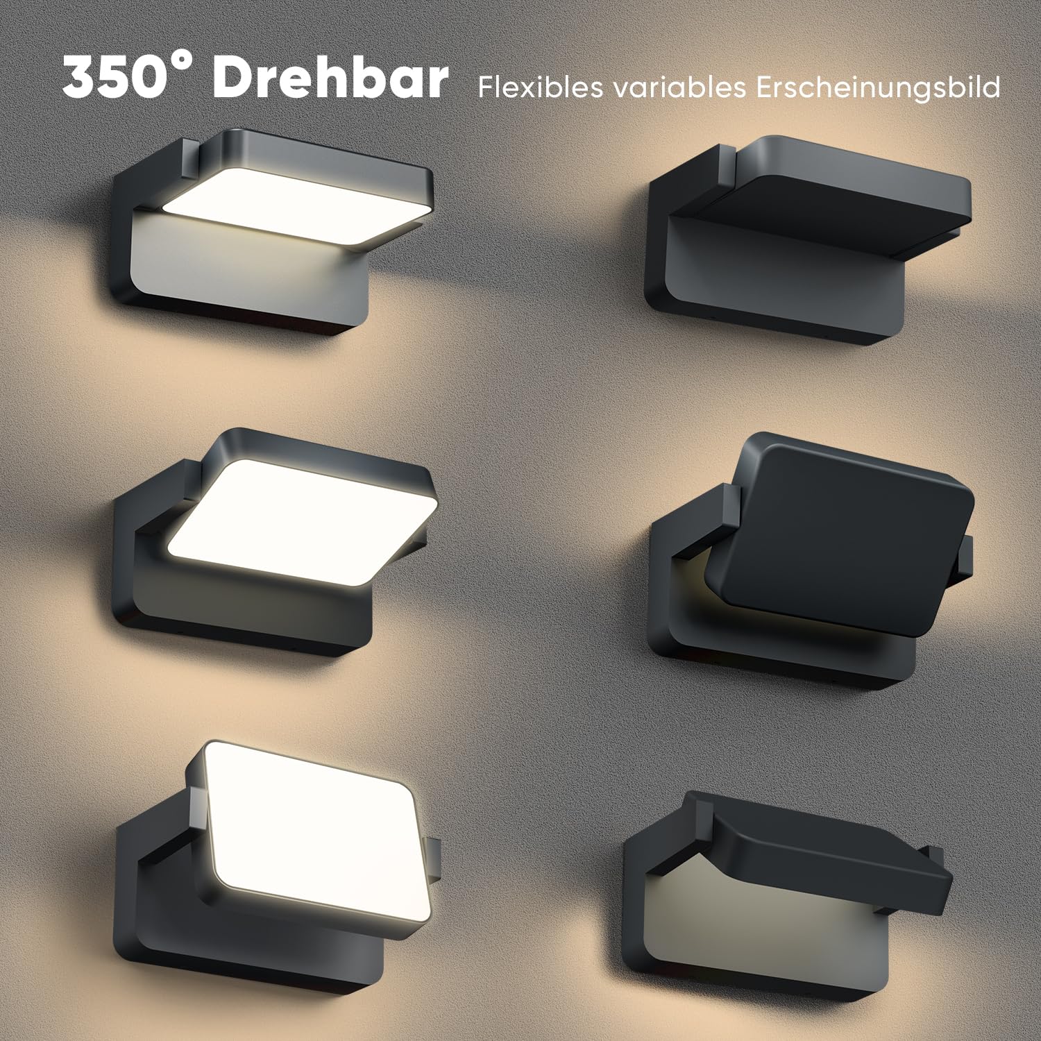 vatato 30W Außenwandleuchte mit Bewegungsmelder, LED Wandleuchte Innen Außen Wandlampe mit Schwenkbar Panel, Wasserdicht IP65 aussenlampe wand, Warmweiß außenleuchte 3000K (Dunkelgrau 1 Stück)