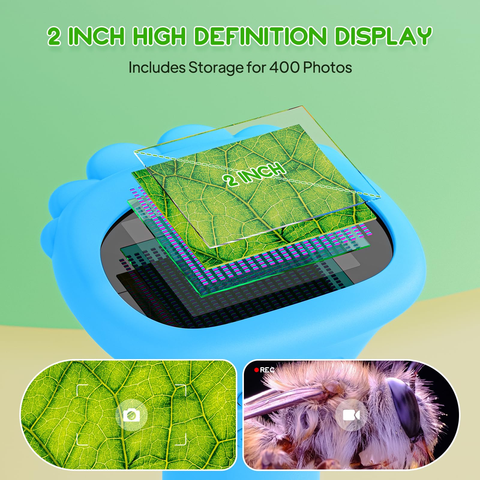 Microscopio per bambini, Ashfly 1000X microscopio tascabile con schermo IPS da 2,0" USB Microscope lente d'ingrandimento, 8 luci LED, collegamento a PC, mini microscopio per bambini per Pasqua