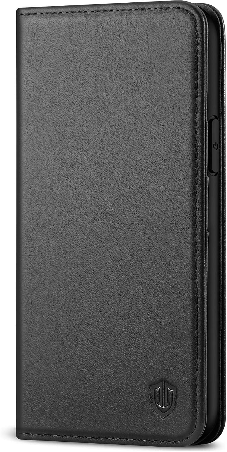 SHIELDON Genuine Leather Auto Sleep Wake RFID Blocking Wallet Case with Viewing Stand and Card Slots, TPU Shockproof Protective Cover Compatible with iPhone 11 Pro (5.8") - Black