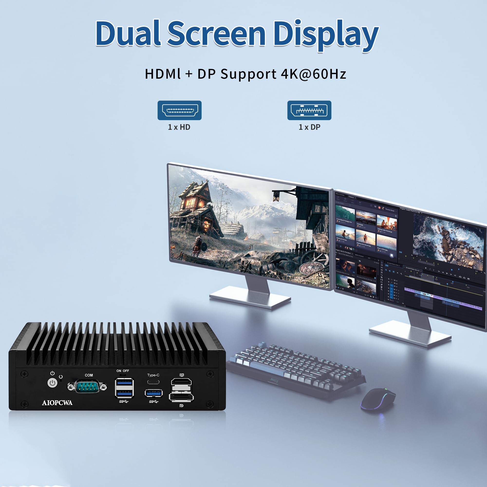 Fanless Firewall Appliance Mini PC, 6 x i226-V 2.5GbE LAN, Core i5-7200U Desktop Micro PC, OPNsense Router, DB9 COM, HD+DP, USB-C, SATA3.0, AES-NI, DDR3L 8GB RAM 256GB SSD