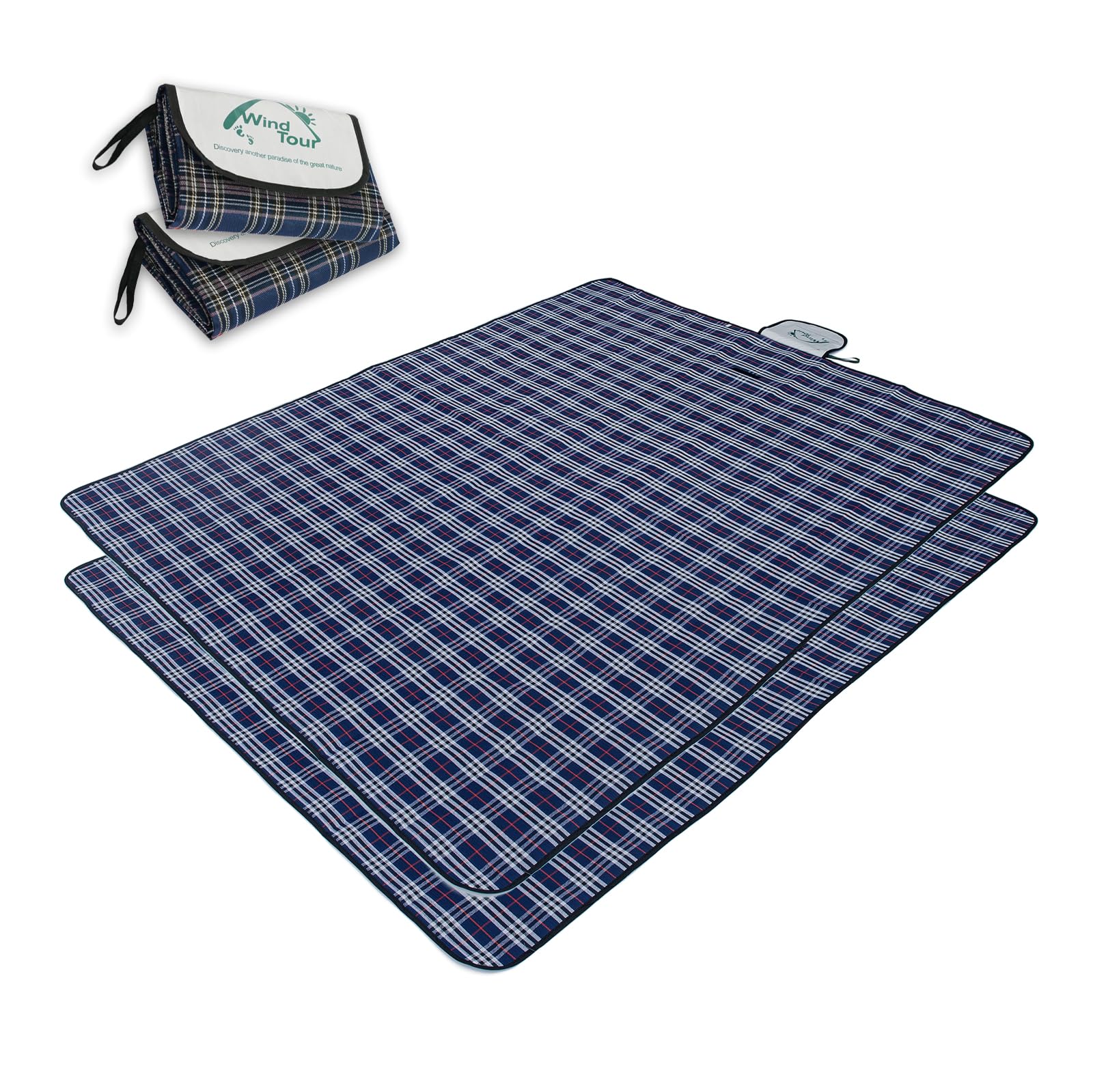 Photo 1 of Wind Tour Waterproof Picnic Blanket with Carry Strap - Foldable Sandproof Outdoor Mat for Camping, Beach, Park - 59" x 71",Navy Blue(Two Mat Set)