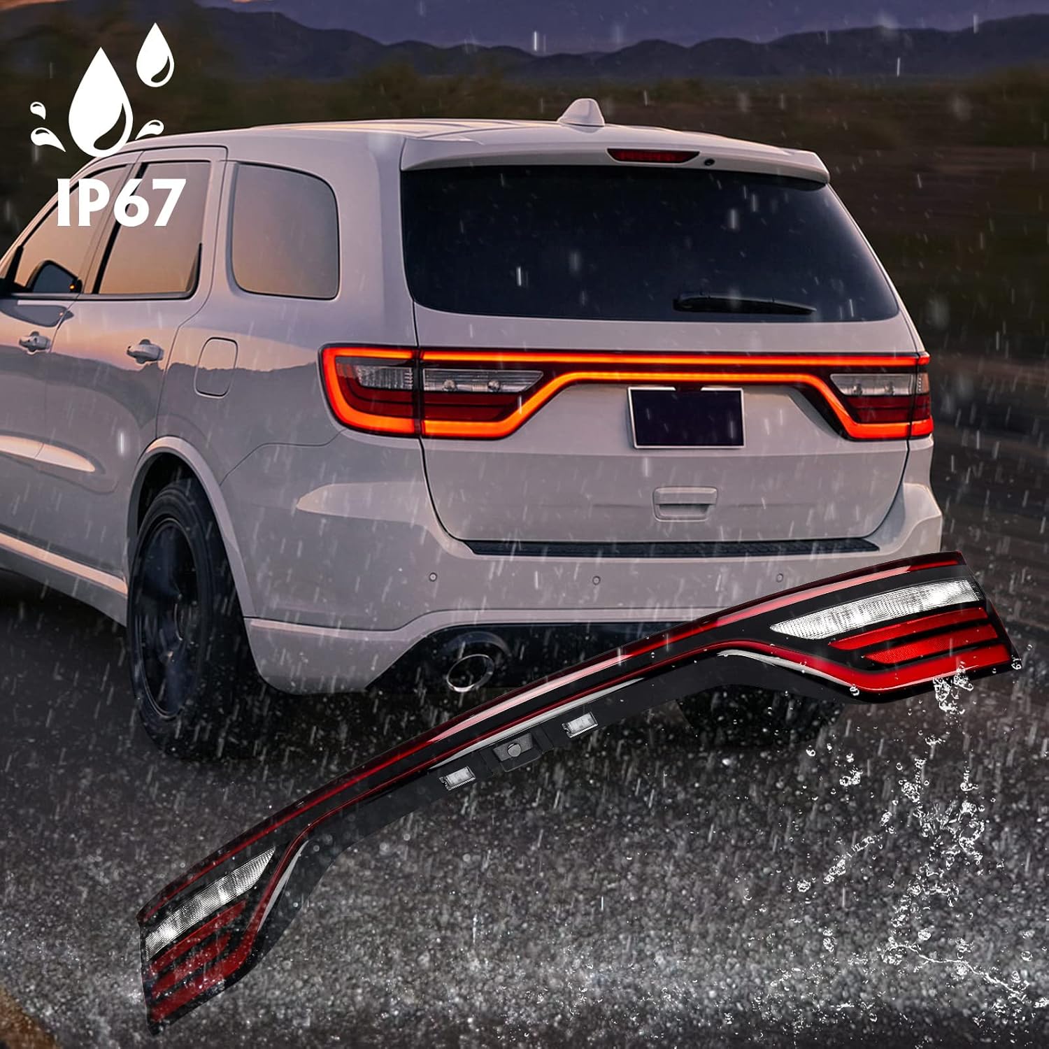 FIONE for Dodge Durango Liftgate Center Tail Light Assembly With Camera Hole 2014-2022 Lift Gate Back Up Light Lamp 68453659AA