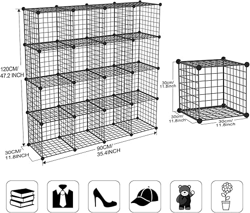 Miniatura 52 de TUMUCUTE - Organizador de armario, organizadores y almacenaje con 12 cubos, estantería de rejilla metálica, organizadores de juguetes y contenedores