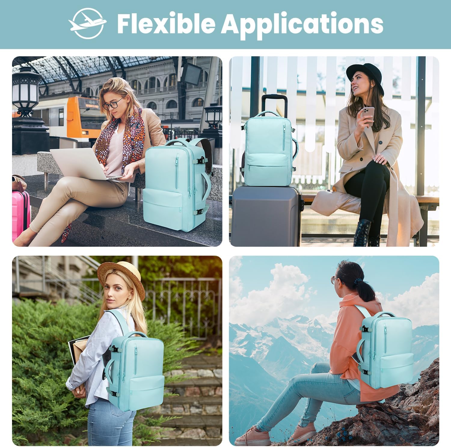 35L Travel Backpack | 180° All-Open Design | Multi-Pockets | Airline Approved Carry on |15.6 inch Laptop Compartment | USB Port |Perfect for Travel Business College Bookbags | For Men Women , Mint