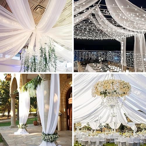 Miniatura 7 de fani 6 paneles de cortinas de techo blancas de 5 x 20 pies, cortinas de techo extra largas para boda, cortinas de tela de gasa, cortinas