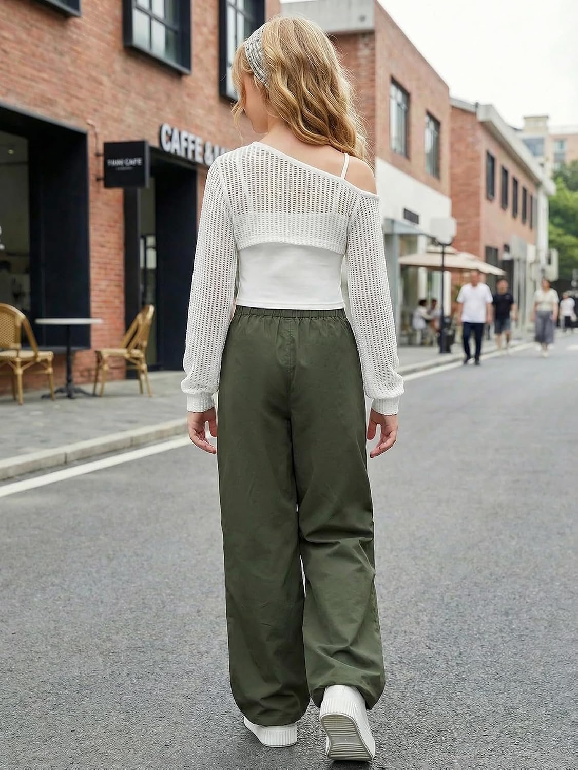 OYOANGLE Girl's Fall Clothes Set 3 Piece Cami Top and Baggy Cargo Pants with Long Sleeve Mesh Crop Tops