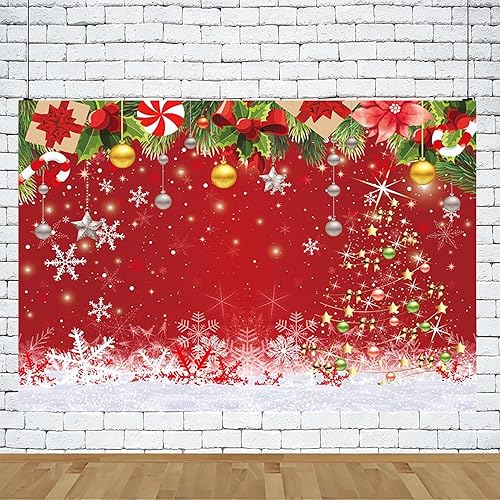 Miniatura 5 de AIBIIN Fondos rojos de Navidad de invierno de 7 x 5 pies, copo de nieve, árbol de Navidad, fotografía, fondo de fotografía de Año Nuevo,