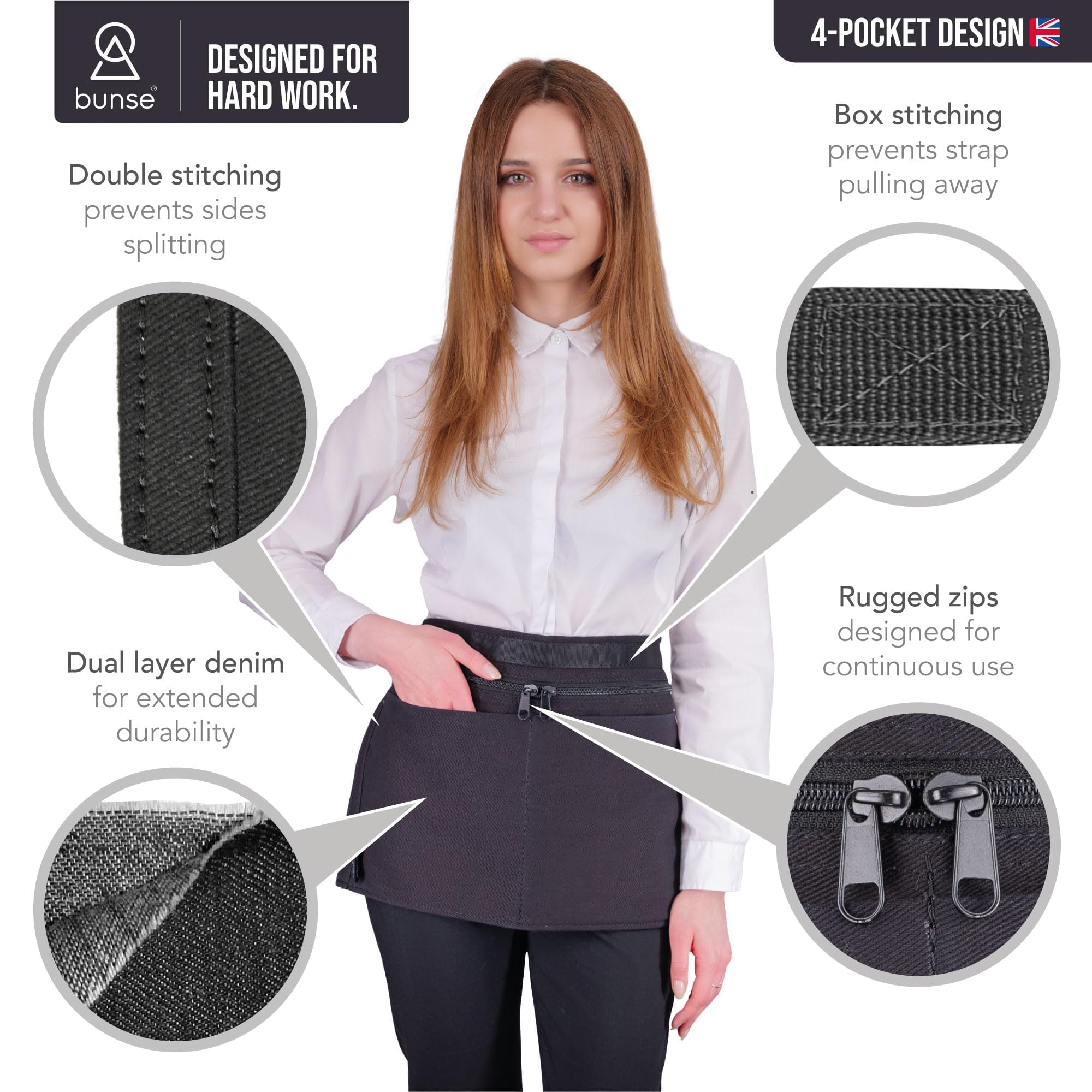 [ FBA ] Bunse 4 Poche Argent Ceinture - Noir, Qty 1