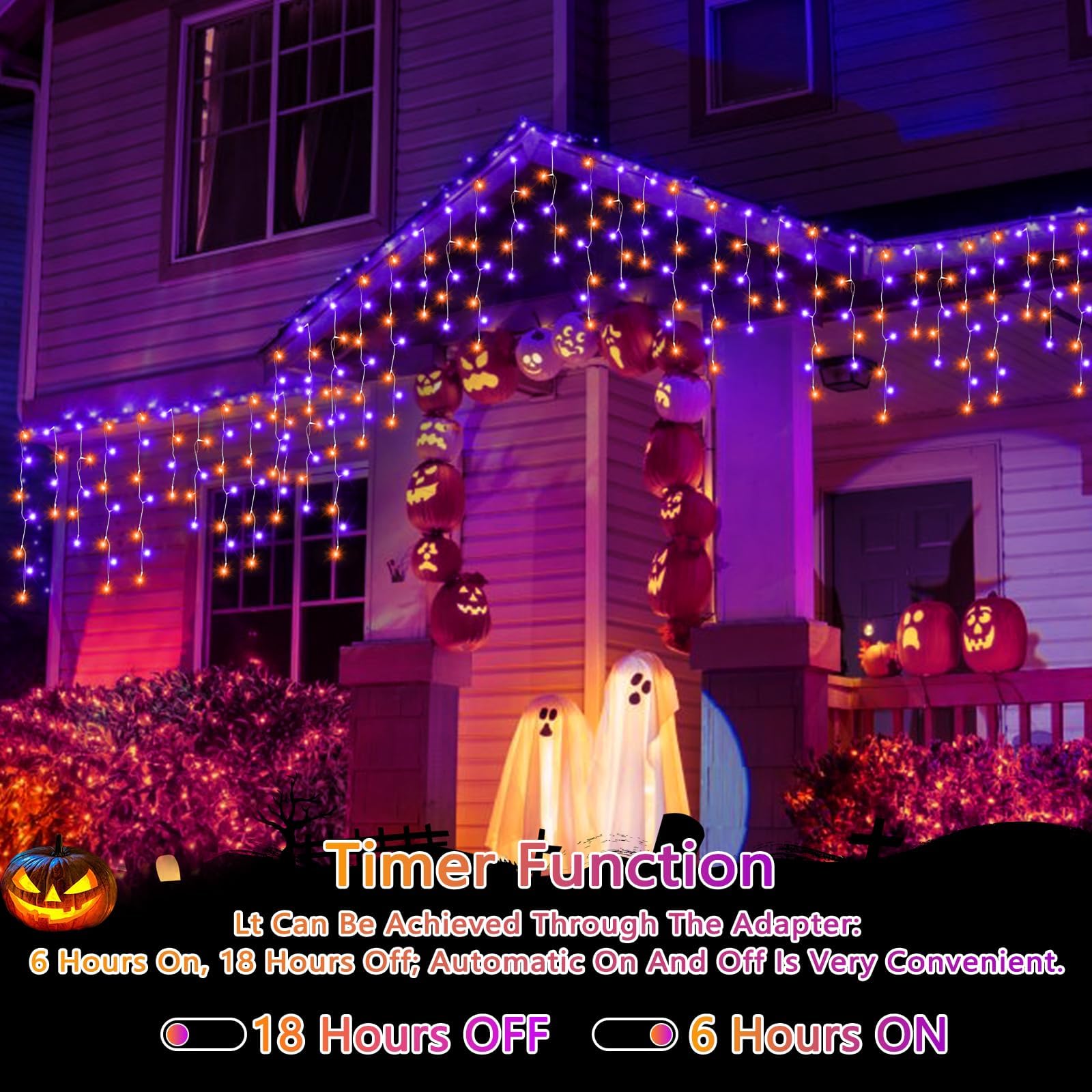 Światła na Halloween, dekoracje zewnętrzne, 480 diod LED, łańcuch świetlny 8 trybów oświetlenia z timerem, pamięć, wodoodporne światło na Halloween, na podwórko, na dach, imprezę, wakacje