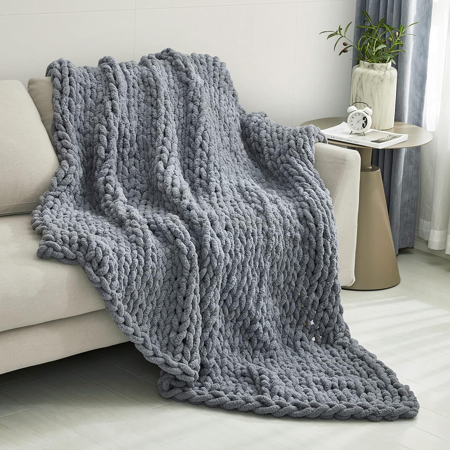 SUNYRISY Chunky Knit Blanket Throw, Luxury Soft Cozy