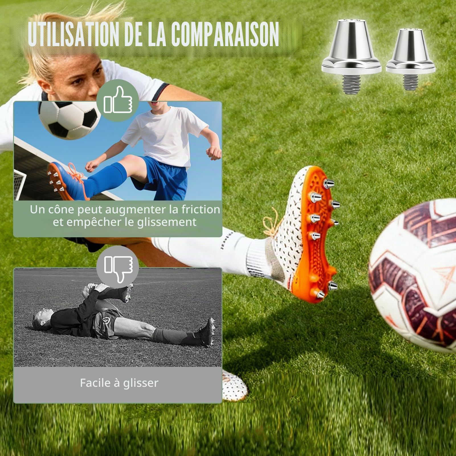 12 Pièces Crampons de Football en Aluminium, Pointes Métalliques de Rugby, Clous de Rechange à Visser pour Chaussures de Sport 11 mm, 13 mm (2 Tailles)