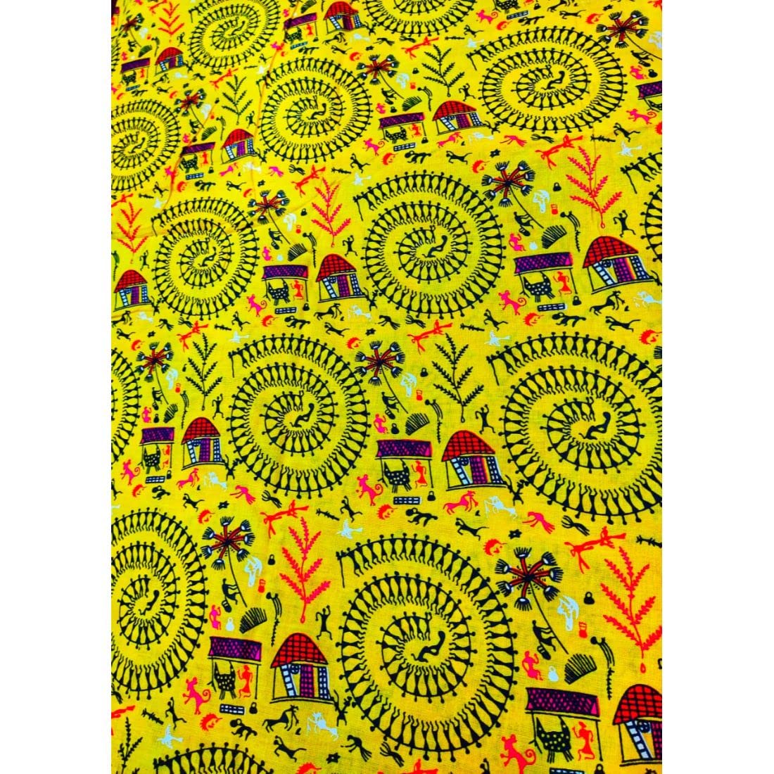Bongo NARI Boutique Pure Cotton Printed Blouse Piece 1 METRE BLO_Folk_Yellow-image-23