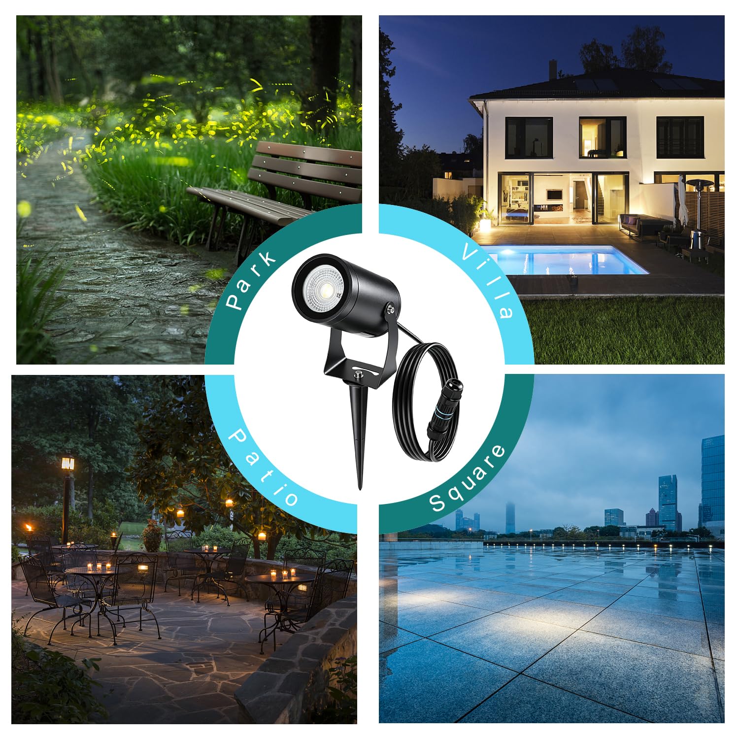 CPROSP 2PCS Faretti da Giardino Gu10, 5W 3000K Bianco Caldo LED | Faretti da Esterno con Picchetto Esterno; Faretto Giardino con Connettore Impermeabile; per Terrazza, Vialetti, Laghetto IP65