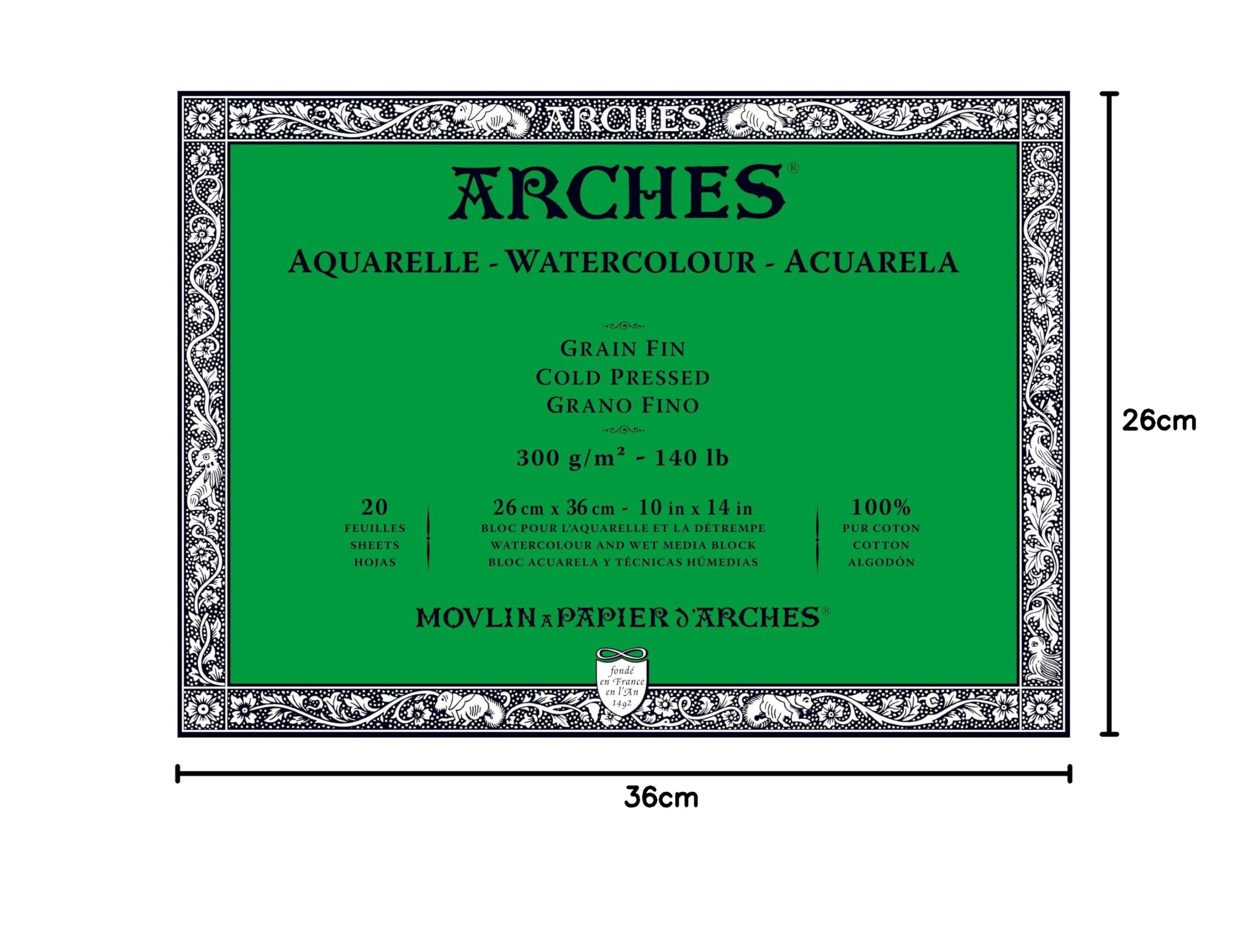 Bloc D'Aquarelle Arches Grain Fin 26x36 Cm 300g - 20 Feuilles Blanc Naturel - Papier Premium Pour Artistes