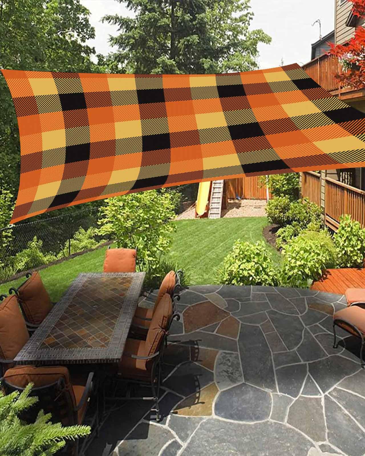 Waterproof Sun Shade Sail Black Yellow Check Plaid Fall Thanksgiving Day Outdoor Patio Sun Shades Canopy UV Block Water Resistant Sunshade for Garden Backyard Deck Pergola 8x10 Ft