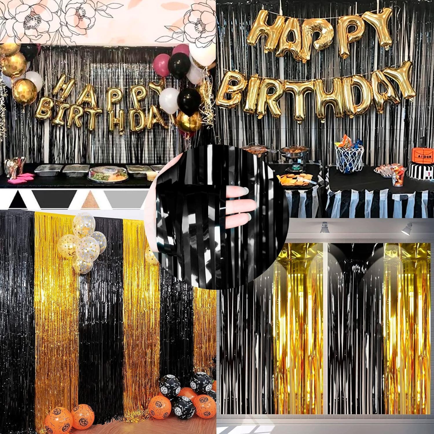 Rideau Franges Métalliques Scintillant 2 Pièces 1x2 M - Décoration Fête Noël, Mariage, Anniversaire, Fond Photo
