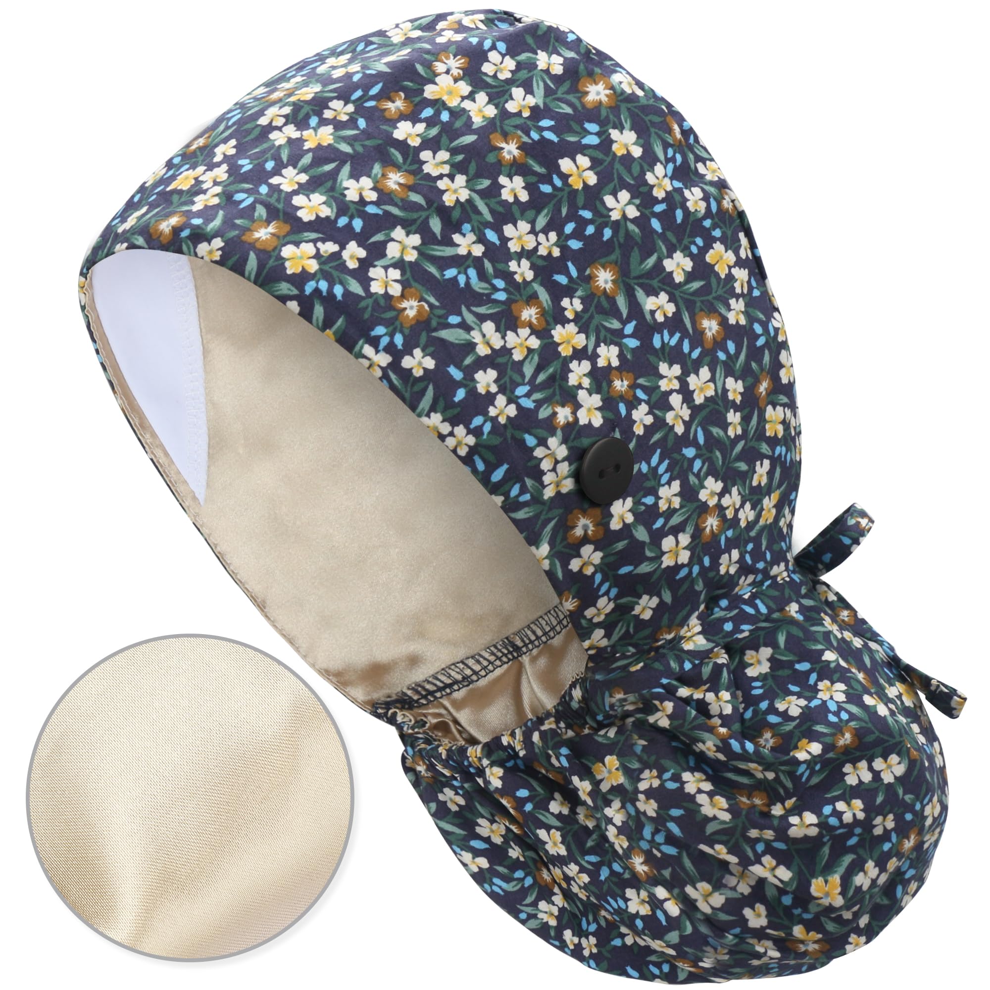 IRIS CRAFT Adjustable Working Cap with Button, Cotton Working Hat Sweatband with Ponytail Pocket Elastic Tie